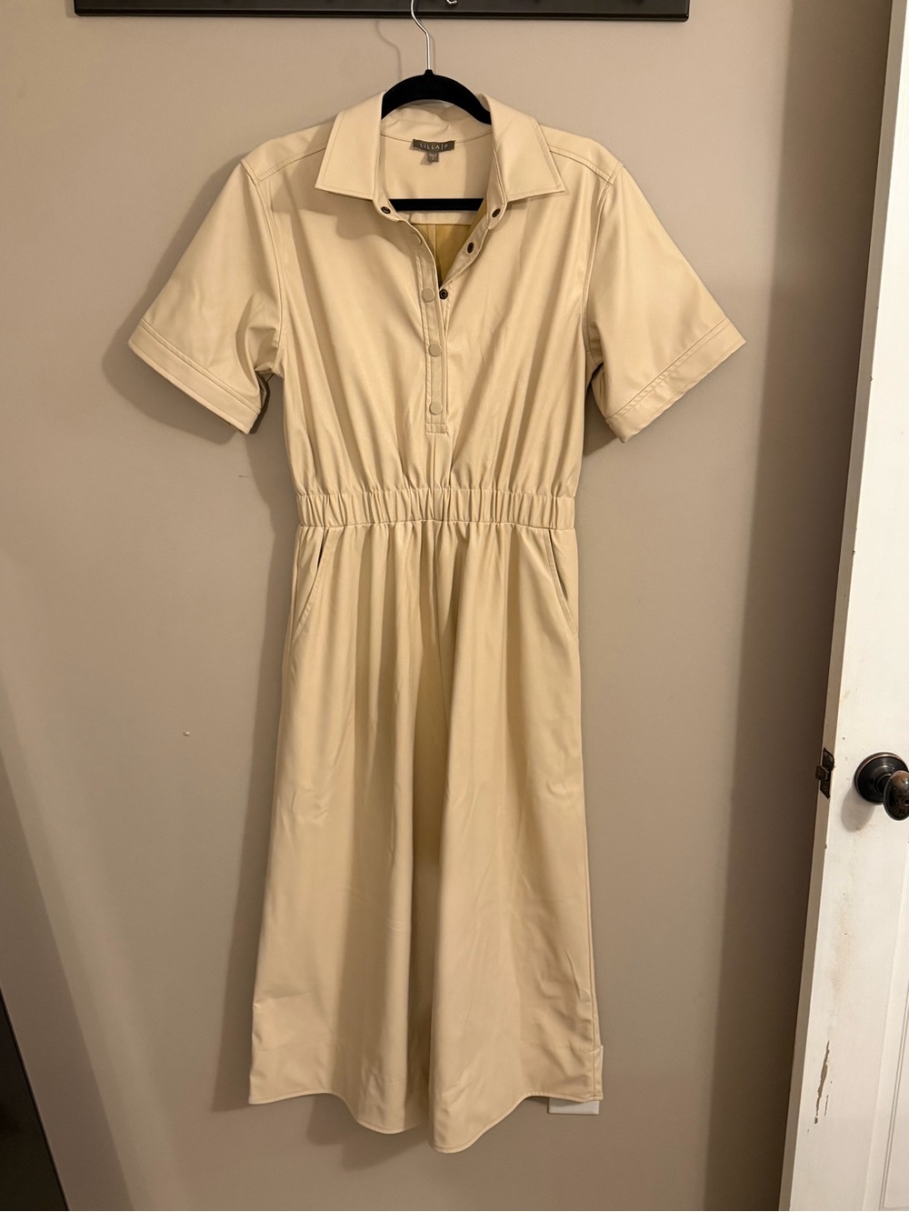 Lilla P Cream Faux Leather Midi Dress